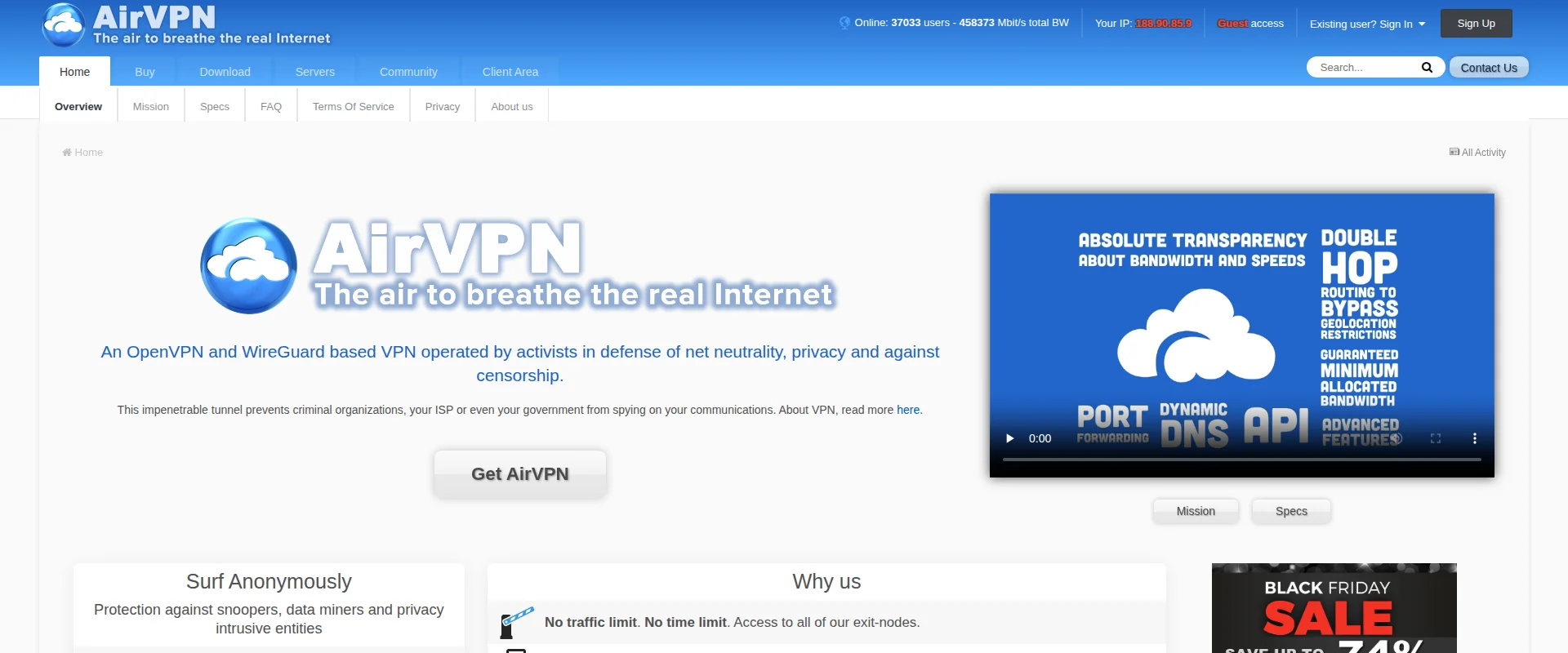 AirVPN website screenshot