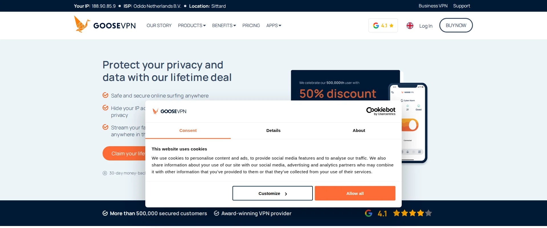 Goose VPN website screenshot