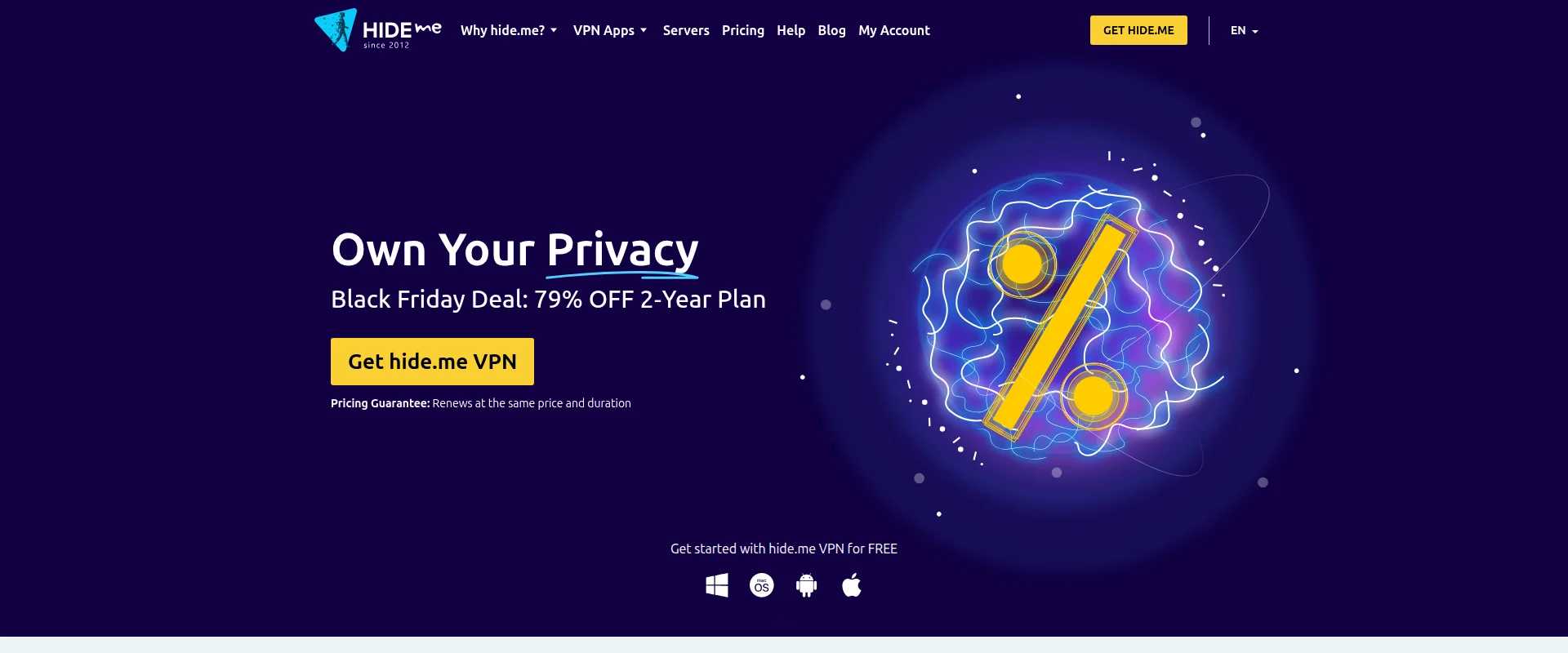 Hide.me website screenshot