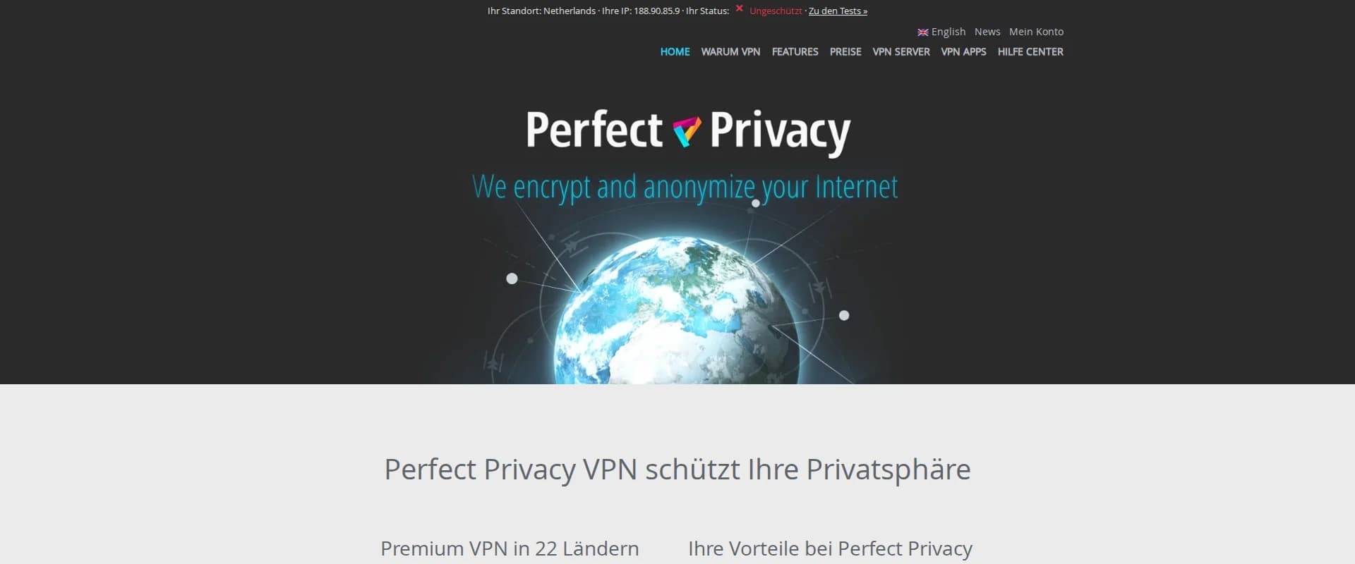 Perfect Privacy website screenshot
