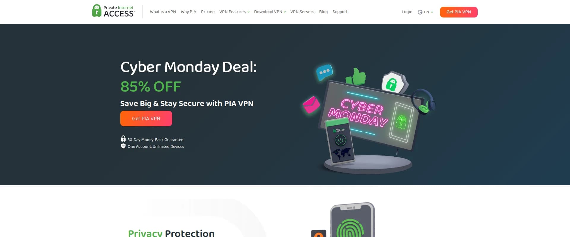 Private Internet Access website screenshot