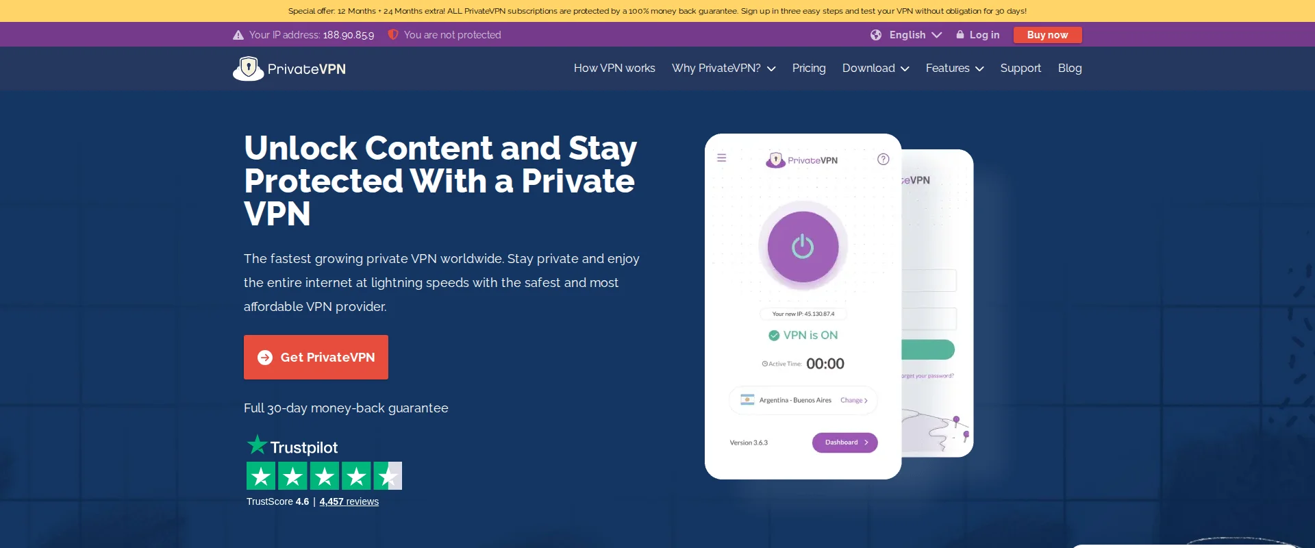 PrivateVPN website screenshot
