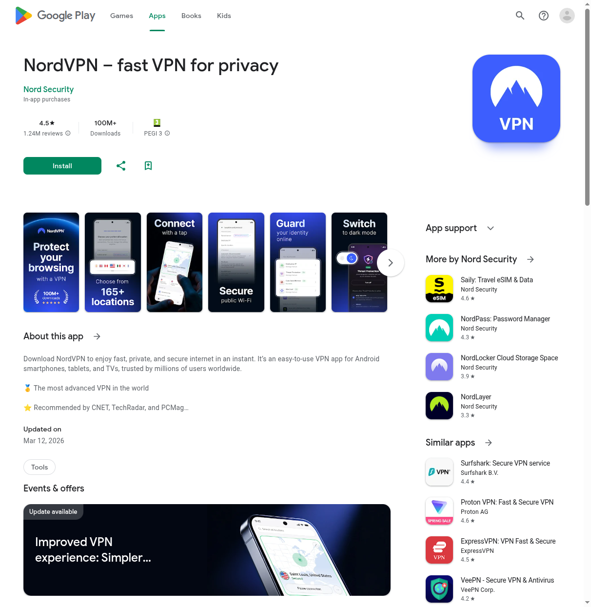 NordVPN on Google Play Store for Android TV