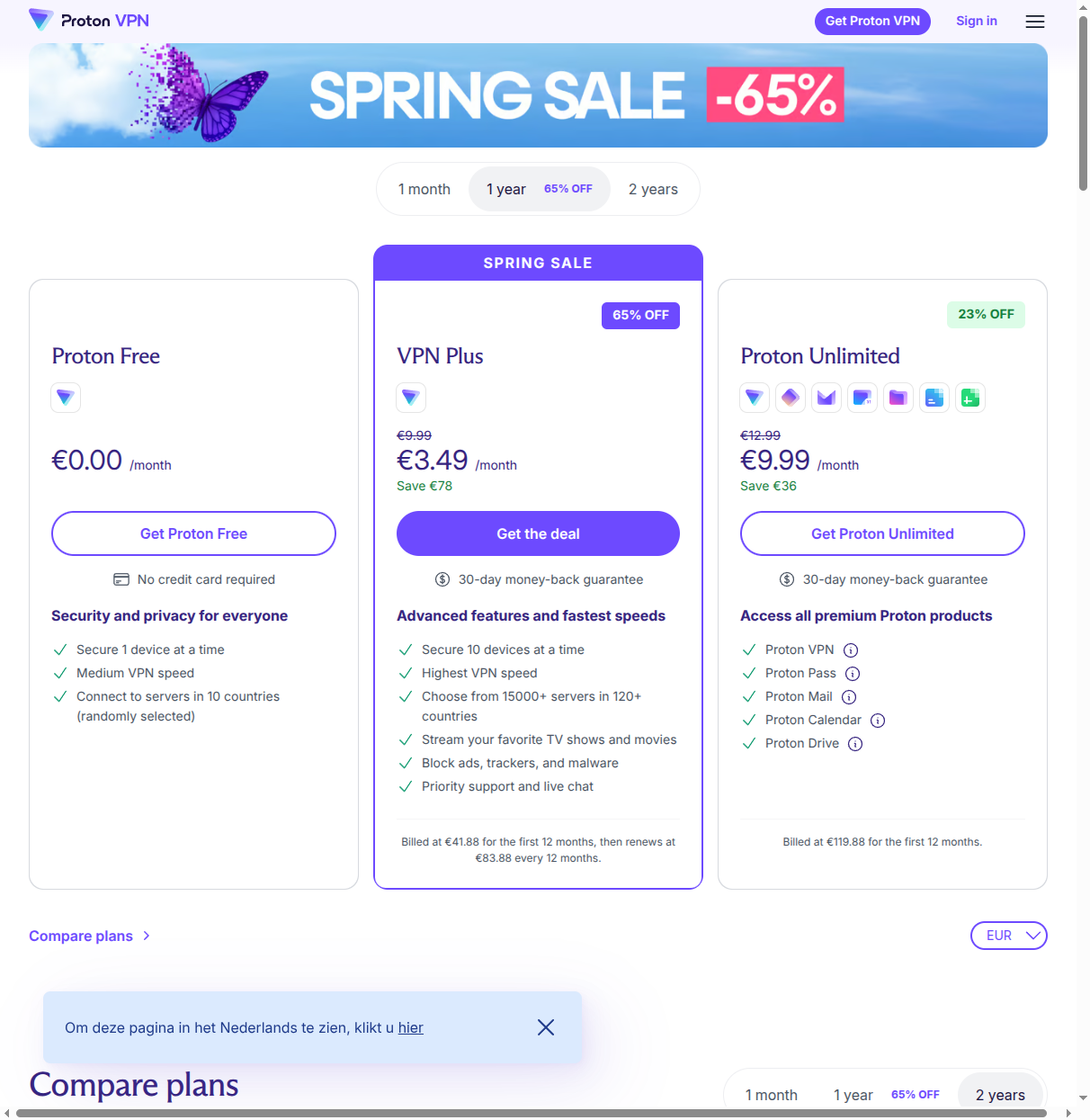 ProtonVPN Free Pricing